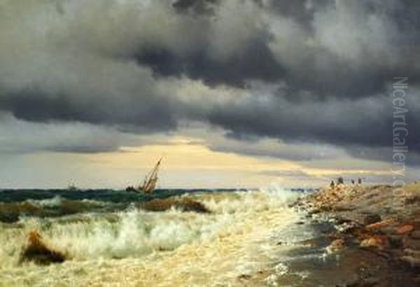 The Point Of Kronborg. A Passing Thunder Shower Oil Painting by Carl Johan Neumann