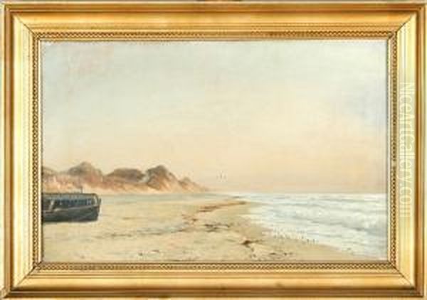 A Danish Coastal Scenery Oil Painting by Carl Johan Neumann