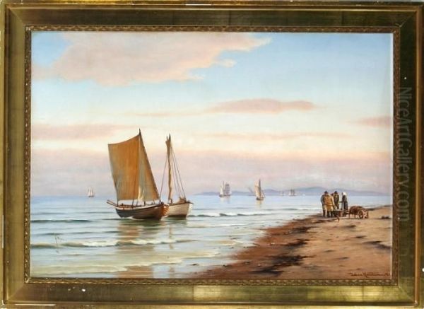 A Coastal Scenery From Hornbaek Village, Denmark Oil Painting by Carl Johan Neumann