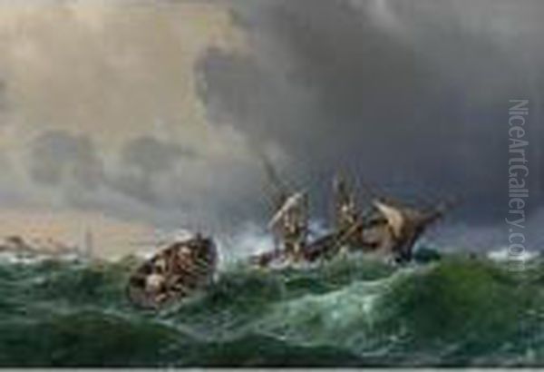 Abandon Ship: The Revenge Of The Sea Oil Painting by Carl Johan Neumann