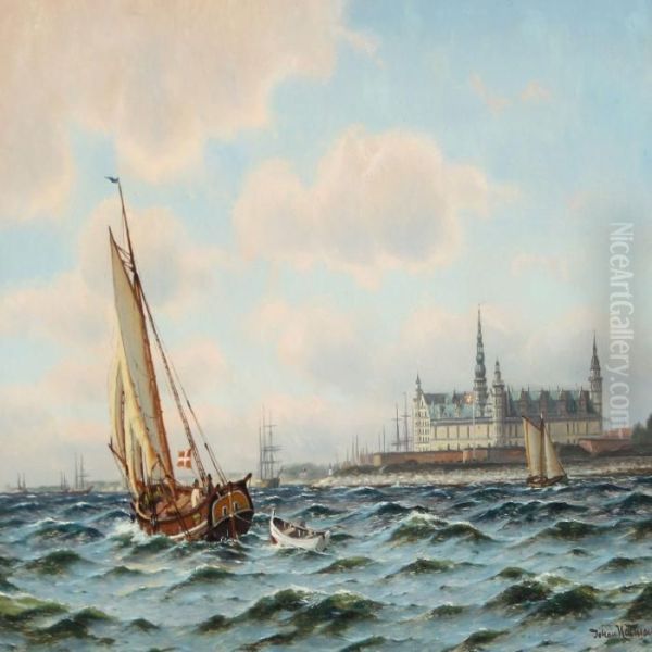 Seascape At Kronborg Oil Painting by Johann Jens Neumann