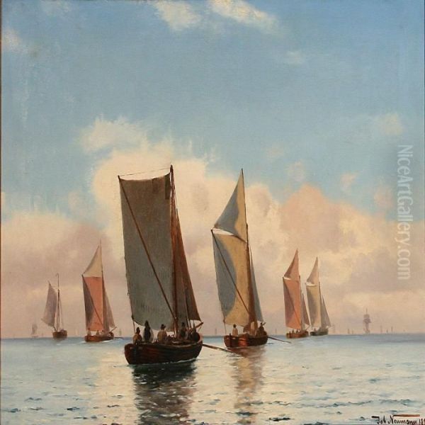 Seascape With Fishingboats On A Summer Day Oil Painting by Johann Jens Neumann