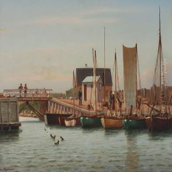 Harbour Scenery Oil Painting by Johann Jens Neumann