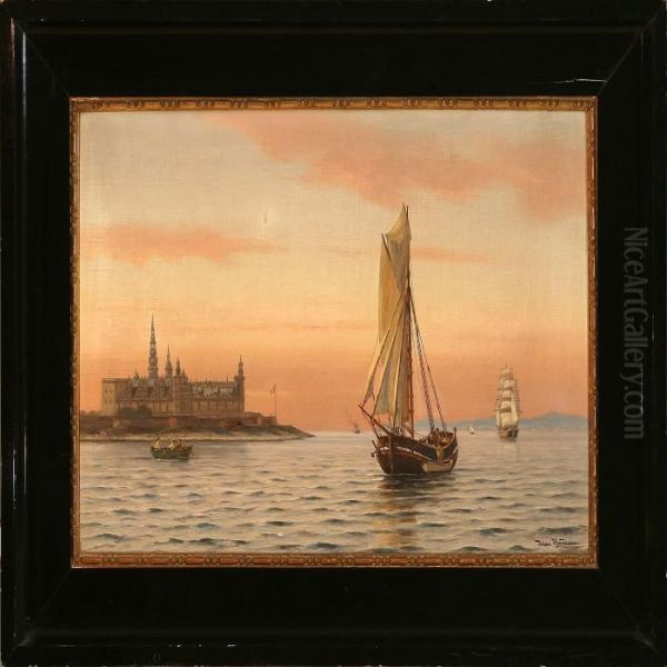 Evening Coastal Scenefrom Elsinore Castle, Denmark Oil Painting by Johann Jens Neumann