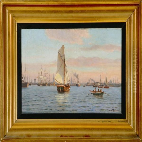 View From Copenhagen Harbour Oil Painting by Johann Jens Neumann