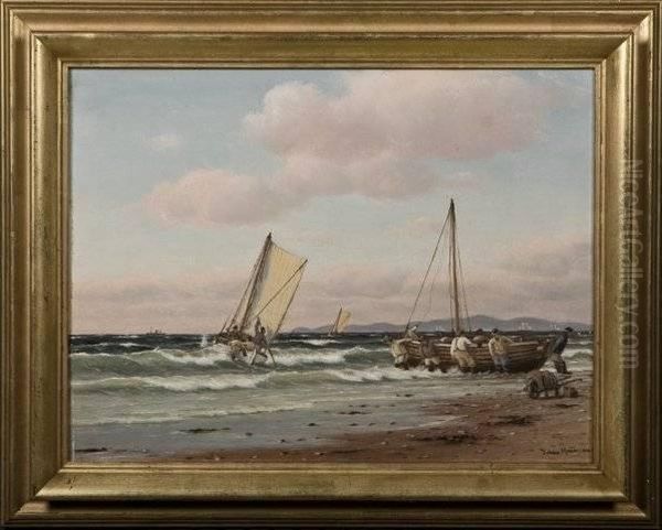 Johan Neumann, Danish Fishermen Going Oil Painting by Johann Jens Neumann