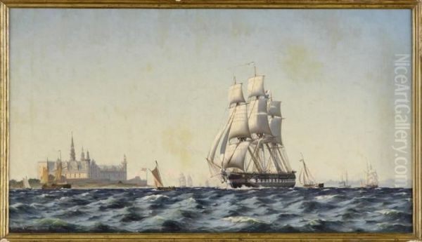 Fregatten Und Kriegsmarine Vor Schloss Kronborg. Oil Painting by Johann Jens Neumann