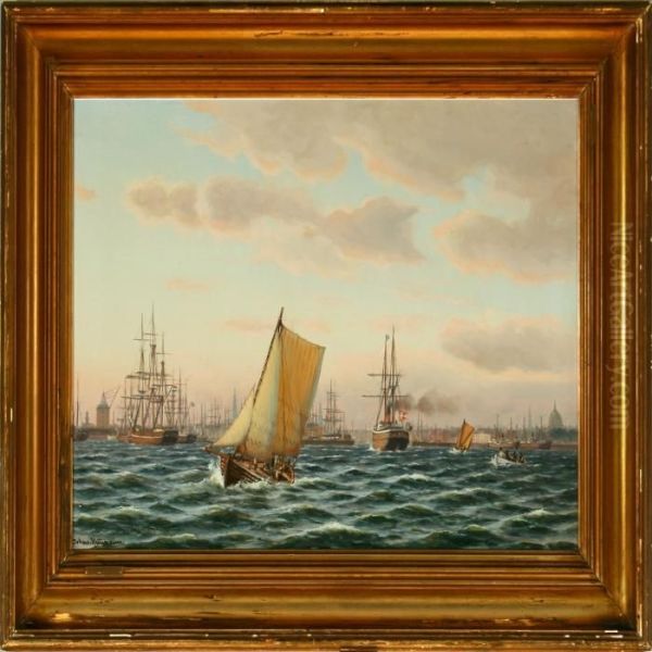 An Evening Harbour Scenery From Copenhagen Oil Painting by Johann Jens Neumann