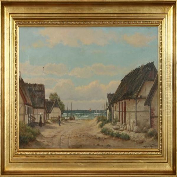 Coastal Scenery With A Small Village Oil Painting by Johann Jens Neumann