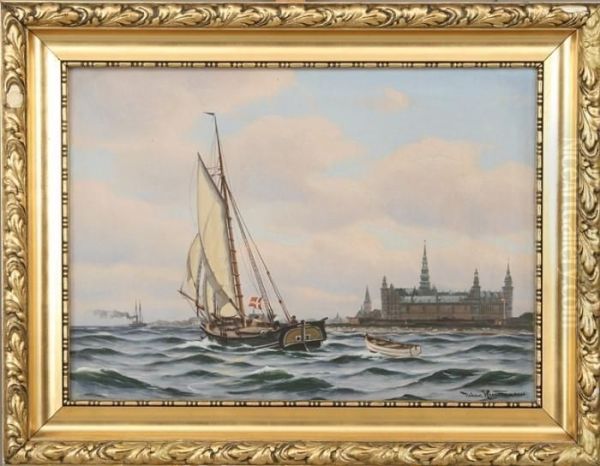 Seascape, In The Background Kronborg Castle Oil Painting by Johann Jens Neumann