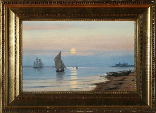 Moonlight At The Great Sound, Denmark Oil Painting by Johann Jens Neumann