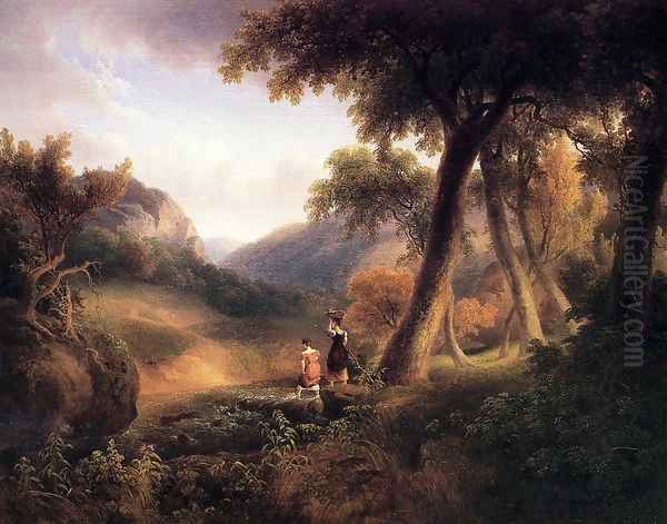 Girls Crossing the Brook Oil Painting by Thomas Doughty