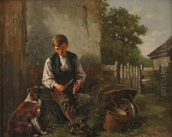 Boy And His Dog Oil Painting by Hugh Newell