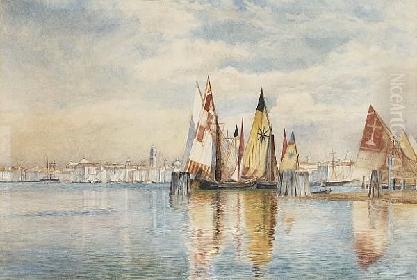 Moored Vessels, Venice Oil Painting by Henry Roderick Newman