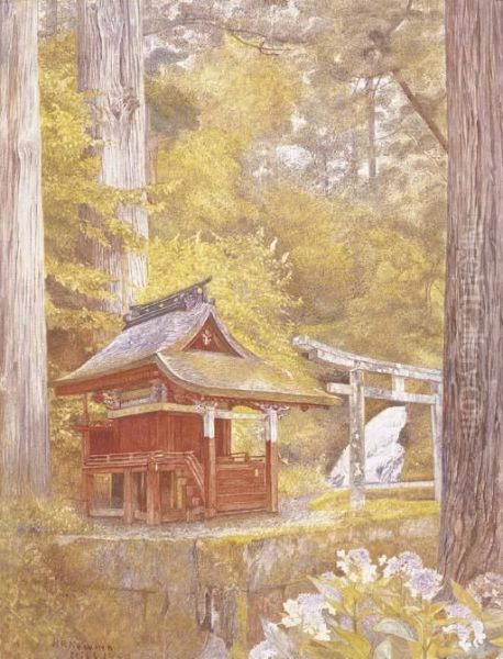 Pagoda In The Woods, Nikko, Japan Oil Painting by Henry Roderick Newman