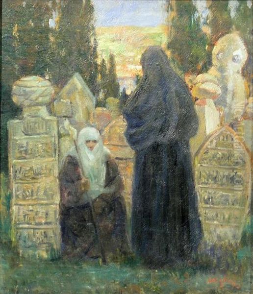 Turkish Cemetry Oil Painting by Jean Neylies