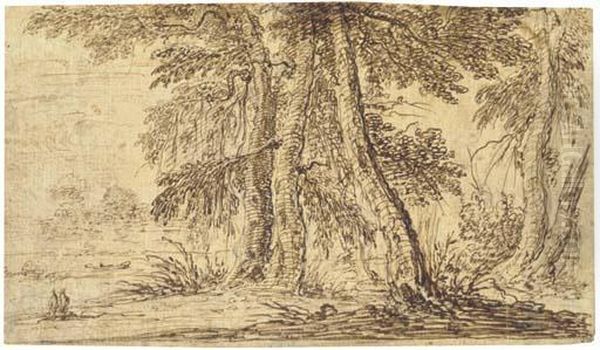 A Copse Of Mature Trees With Two Figures Oil Painting by Gillis Neyts