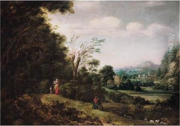 Landscape With Venus, Cupid And Adonis Oil Painting by Gillis Neyts