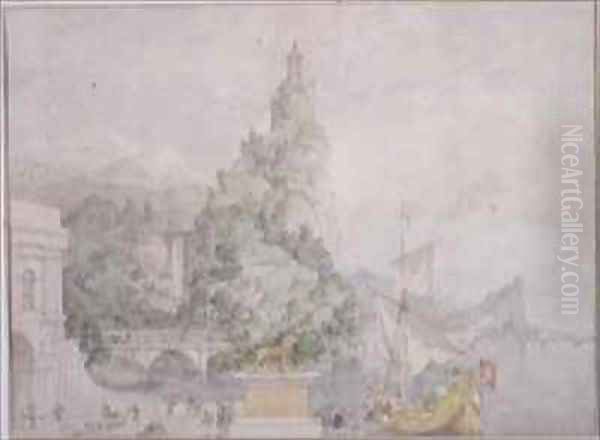 Landscape Composition Study for a Drop Scene for the Theatre at Broadmoor Asylum Oil Painting by Richard Dadd