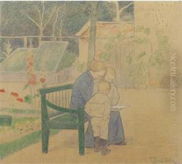 Plaatjes Kijken; Johanne Hart 
Nibbrig-moltzer And Her Sons Pieterjacobus (1896) And Christiaan (1899) 
In The Garden Of Their House'olmenhove' In Laren. Oil Painting by Ferdinand Hart Nibbrig