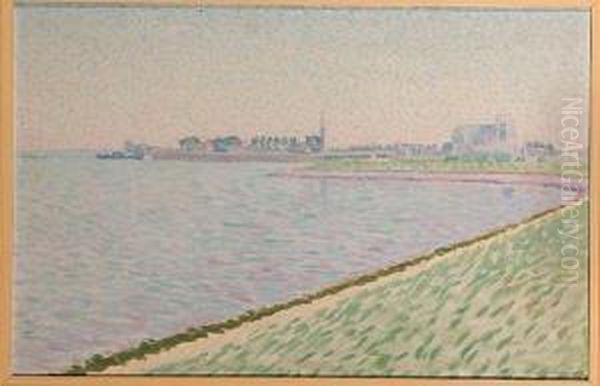 A Panoramic View Of Veere At High Tide Oil Painting by Ferdinand Hart Nibbrig