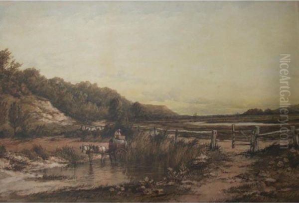 Horse And Cart Near The Sussex Coast, Probably At Cuckmere Haven Oil Painting by Richard Henry Nibbs