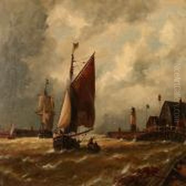 Harbour Scene With Sailing Ships Oil Painting by Richard Henry Nibbs