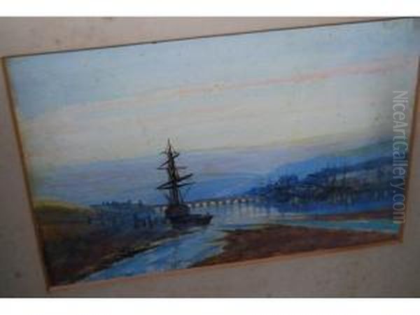 Inlet With Distant Bridge Oil Painting by Richard Henry Nibbs