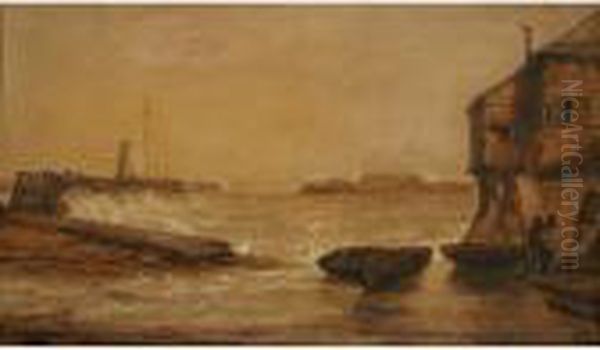 Shoreham Harbour Oil Painting by Richard Henry Nibbs