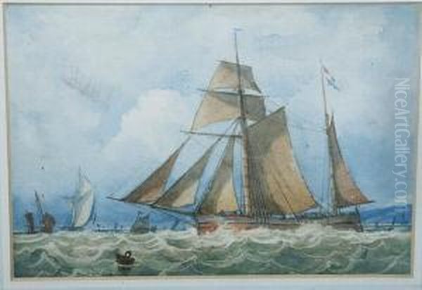 Seascape With French Fleet Off The Coast Oil Painting by Richard Henry Nibbs