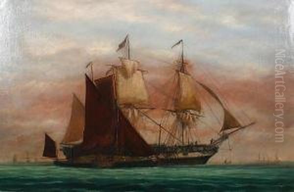 A Barque With Escort Oil Painting by Richard Henry Nibbs