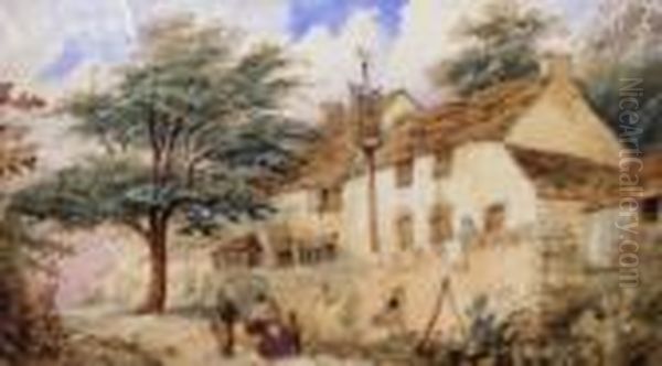 Country Inn With Figures Oil Painting by Richard Henry Nibbs