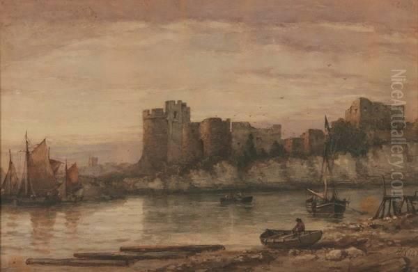 Chepstow Castle, Wales Oil Painting by Richard Henry Nibbs