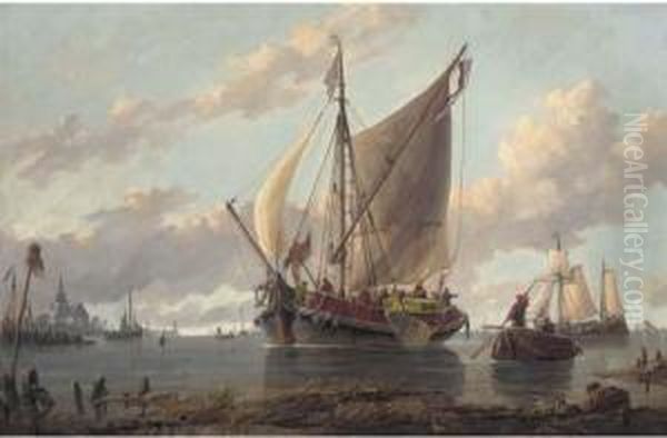 Dutch Passage Boat Oil Painting by Richard Henry Nibbs