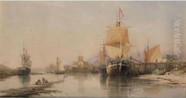 Shoreham Harbour Oil Painting by Richard Henry Nibbs