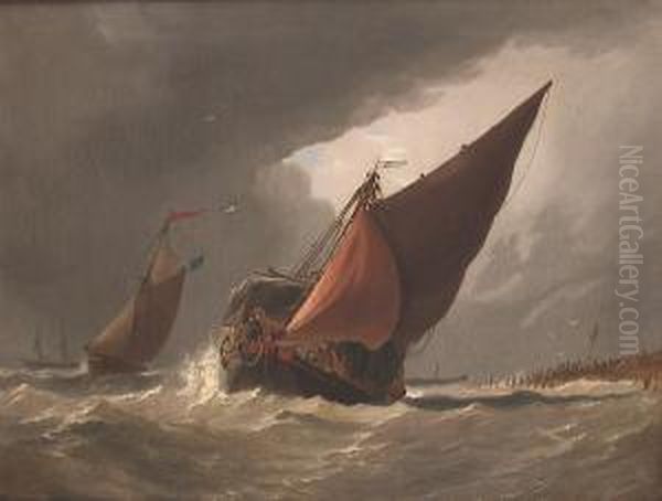 Hay Barges Off Coast Oil Painting by Richard Henry Nibbs