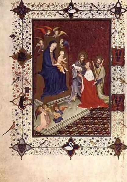 Frontispiece with John Duc de Berry St Andrew and St John praying in front of the Virgin French from the Tres Riches Heures du Duc de Berry Oil Painting by Jacquemart De Hesdin