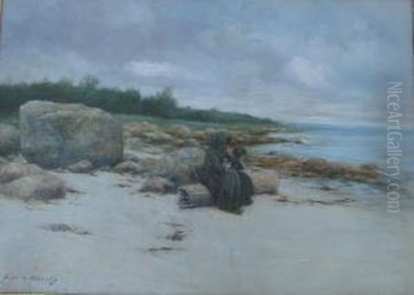 Two Figures Resting On Abeach Oil Painting by Burr H. Nicholls