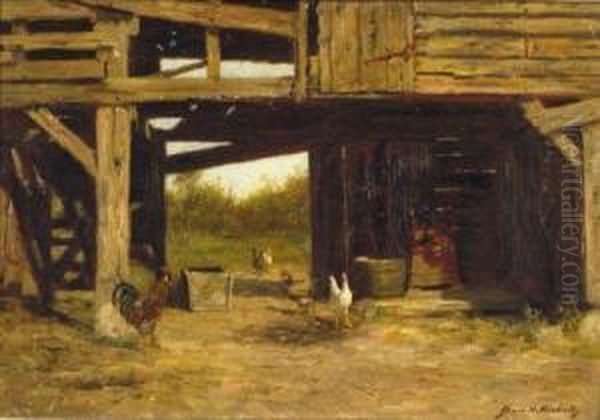 Farmyard Oil Painting by Burr H. Nicholls