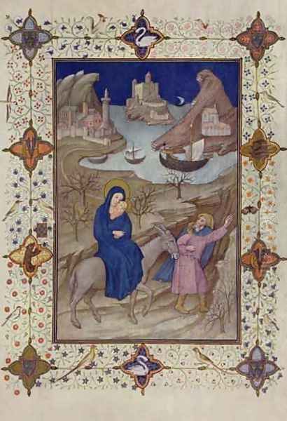 Hours of Notre Dame Vespers The Flight into Egypt from the Tres Riches Heures du Duc de Berry Oil Painting by Jacquemart De Hesdin