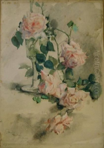 Still Life Of Roses Oil Painting by Rhoda Holmes Nicholls