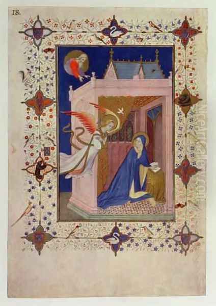 Hours of Notre Dame Matins The Annunciation from the Tres Riches Heures du Duc de Berry Oil Painting by Jacquemart De Hesdin