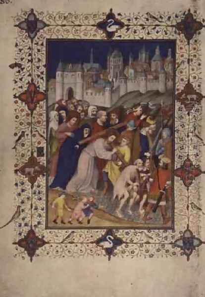 Hours of the Cross Sexte Christ Carrying the Cross from the Tres Riches Heures du Duc de Berry Oil Painting by Jacquemart De Hesdin