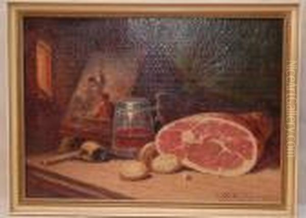 Still Life Ham Oil Painting by George Washington Nicholson