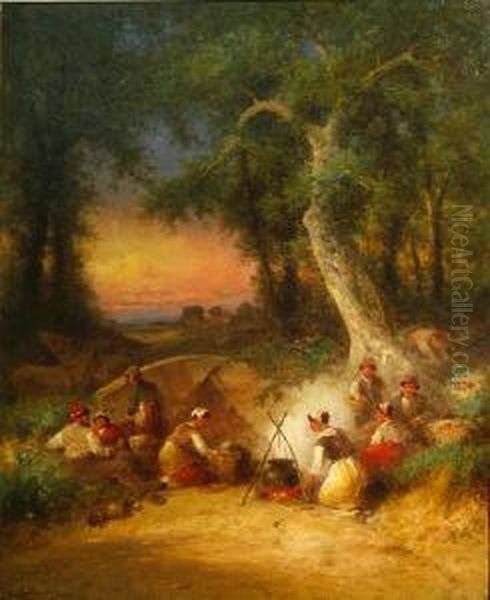 A Gypsy Encampment Oil Painting by George Washington Nicholson