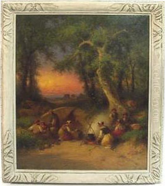 A Gypsy Encampment Oil Painting by George Washington Nicholson