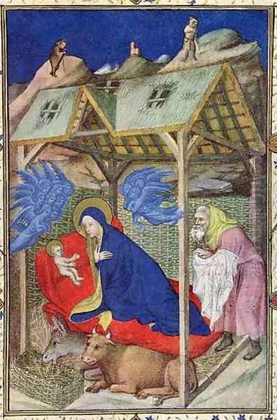 Hours of Notre Dame Prime The Birth of Christ from the Tres Riches Heures du Duc de Berry Oil Painting by Jacquemart De Hesdin