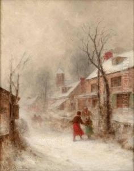 Figures In The Snow Oil Painting by George Washington Nicholson