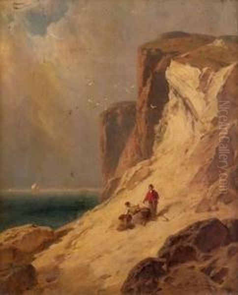 Travellers By Cliffs Oil Painting by George Washington Nicholson