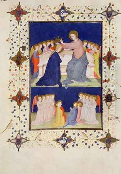 Hours of Notre Dame Compline The Coronation of the Virgin from the Tres Riches Heures du Duc de Berry Oil Painting by Jacquemart De Hesdin